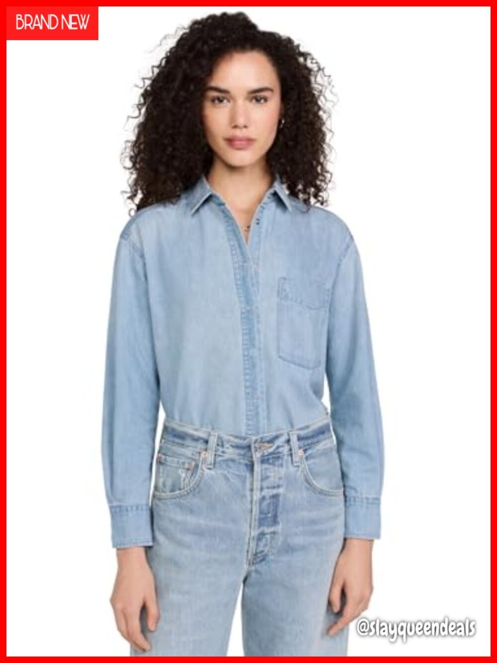 Lightweight Non-Stretch Denim Button Down Shirt Long Sleeve Snap Cuffs